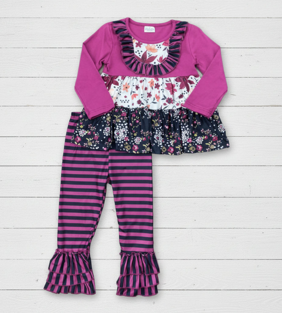Raspberry Pink & Black Ruffle Outfit, girl, clothing, kids, set