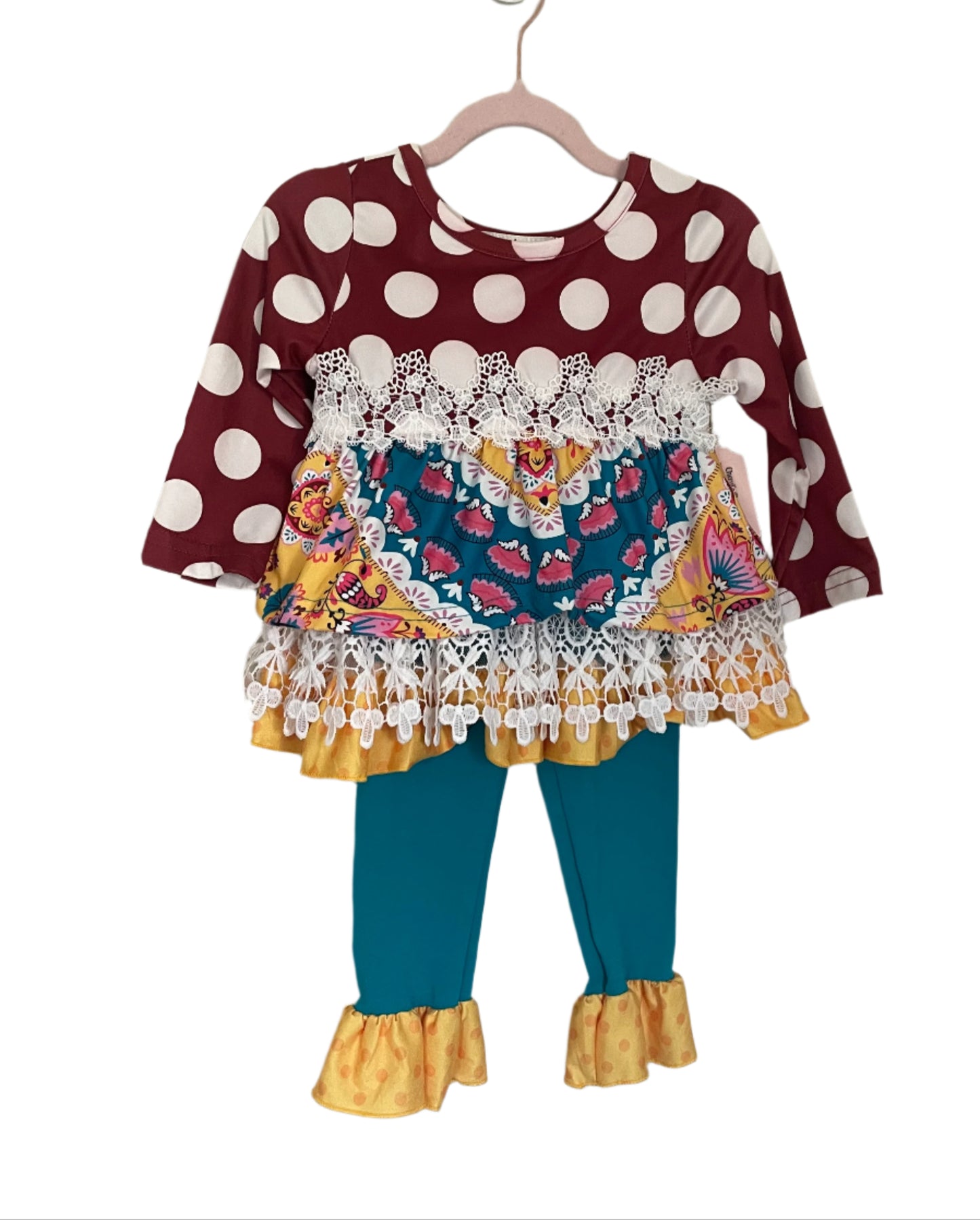 Colorful Polka Dot & Ruffle Outfit, girl, clothing, kids, set