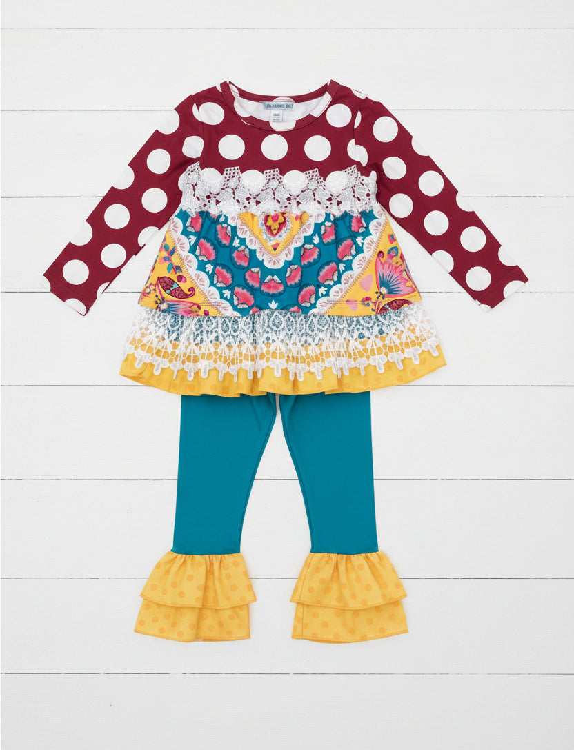 Polka Dots, Lace & Ruffle Outfit, girl, clothing, kids, set