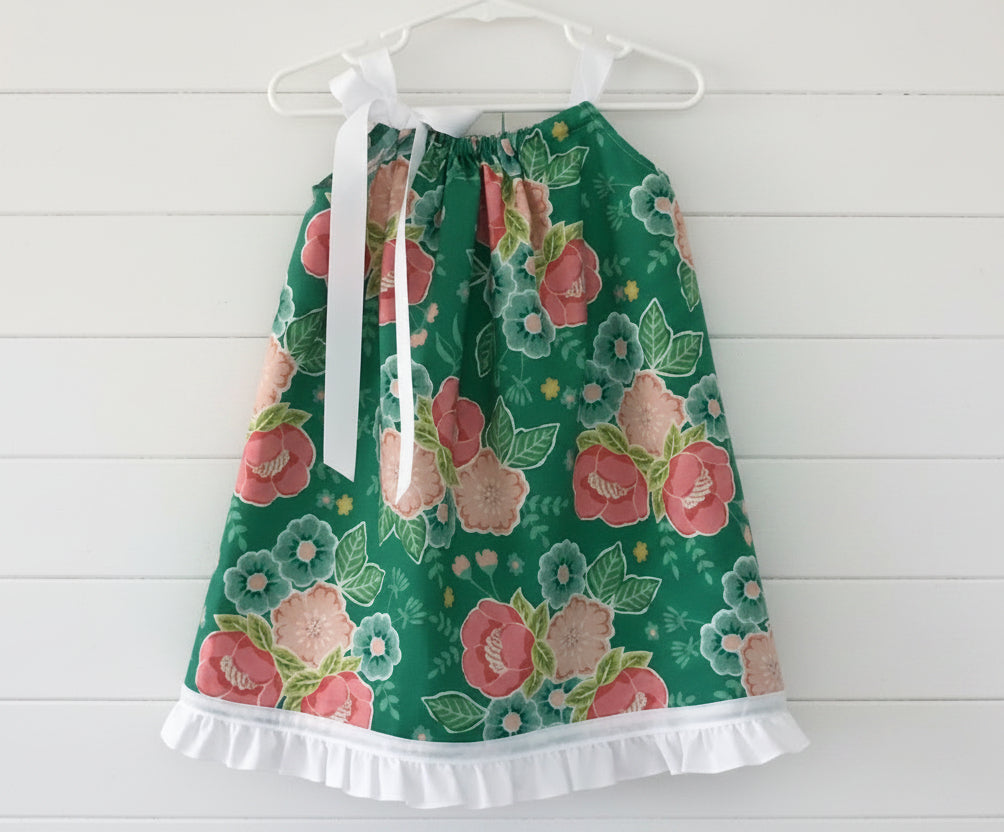 Green Floral Dress, Sundress, girl, kids, handmade / SALE
