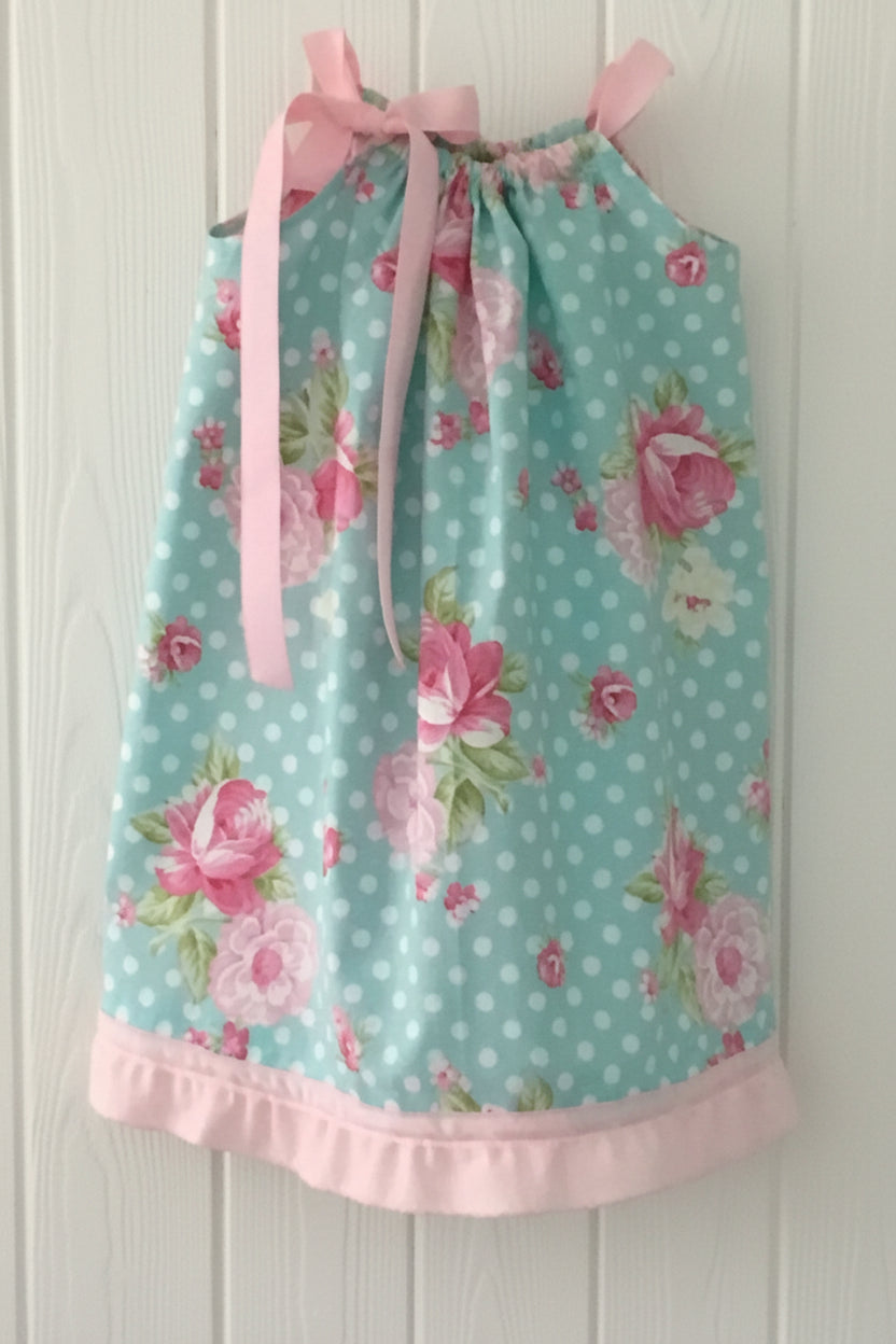 Blue Cabbage Rose Dress, Sundress, girl, kids, handmade