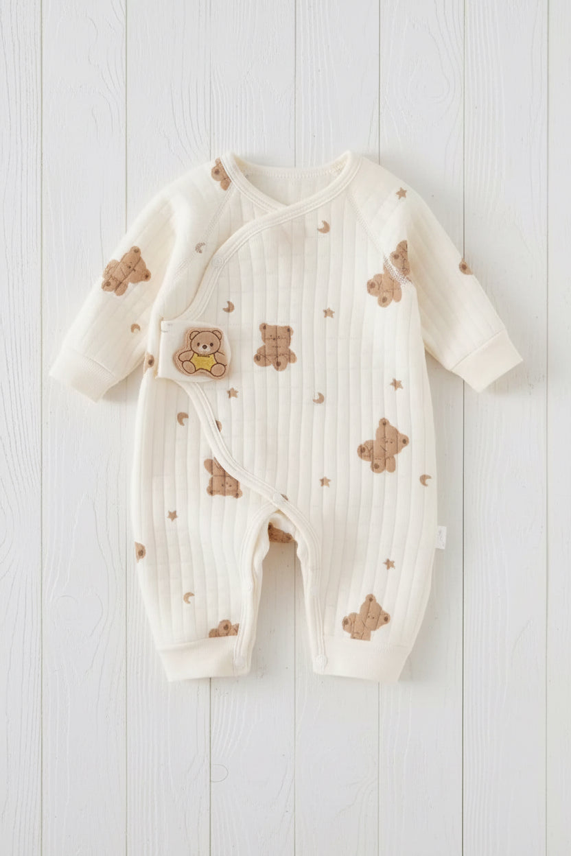 Teddy Bear Quilted Romper, gift, infant, Shower, unisex