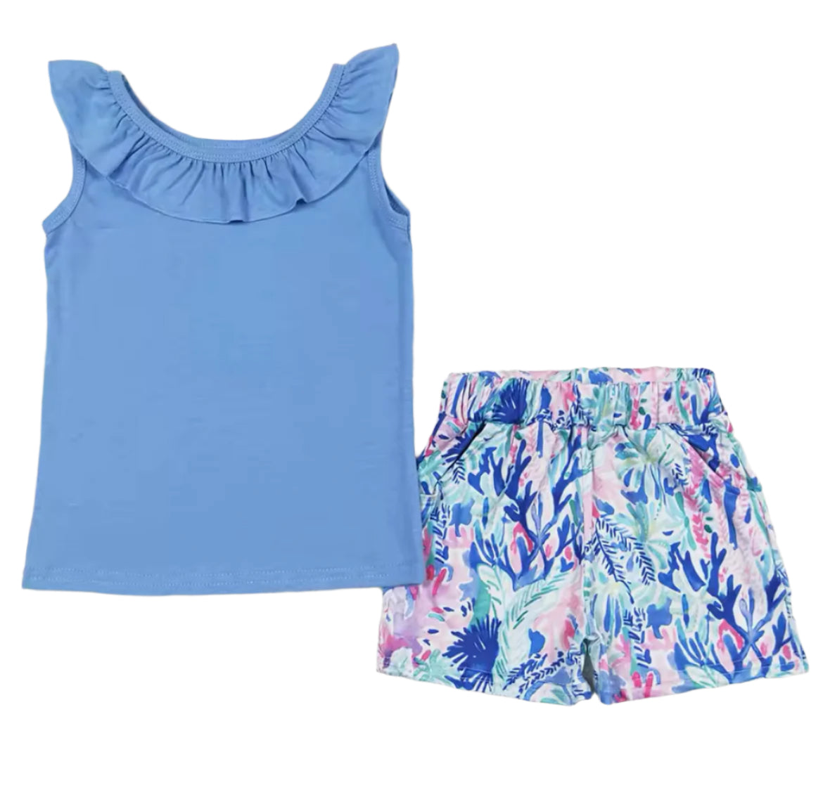 Blue Coral Preppy Short Set, girl, outfit, kids, Summer