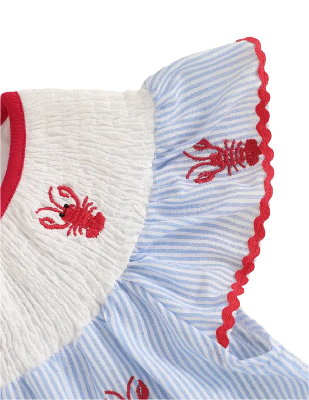 Blue Pinstripe Embroidered Lobster Romper, girl, kids