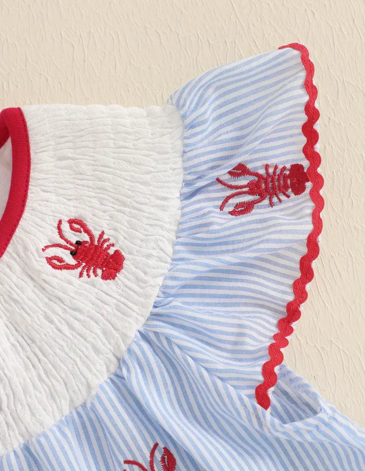 Blue Pinstripe Embroidered Lobster Dress, girl, kids, toddler