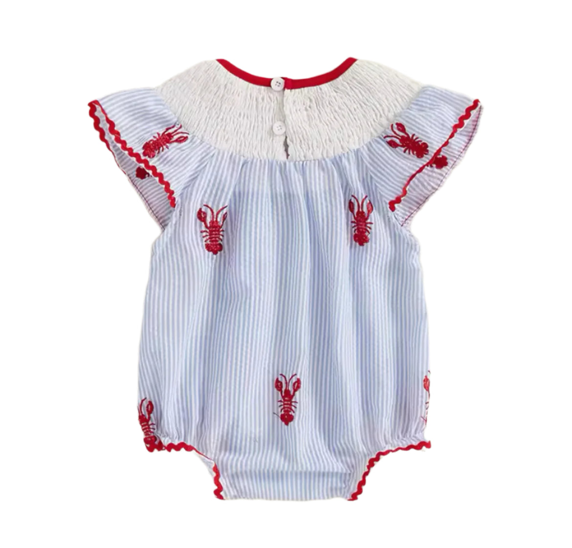 Blue Pinstripe Lobster Flutter Sleeve Romper, girl, kids - SALE