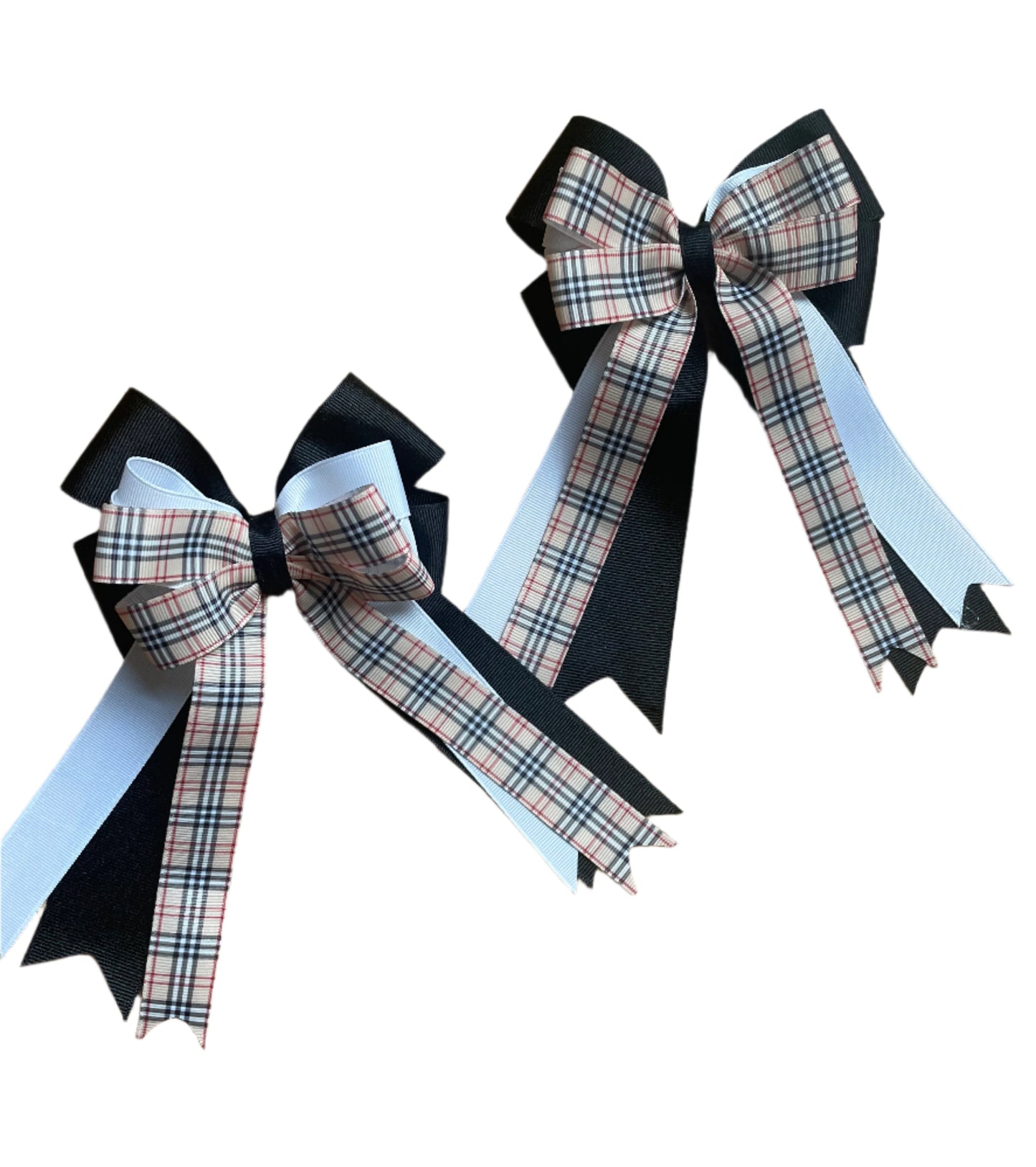 Equestrian Hair Bow, Tail Bow, Horse Show, Black, White, Tartan Plaid, Single, Set