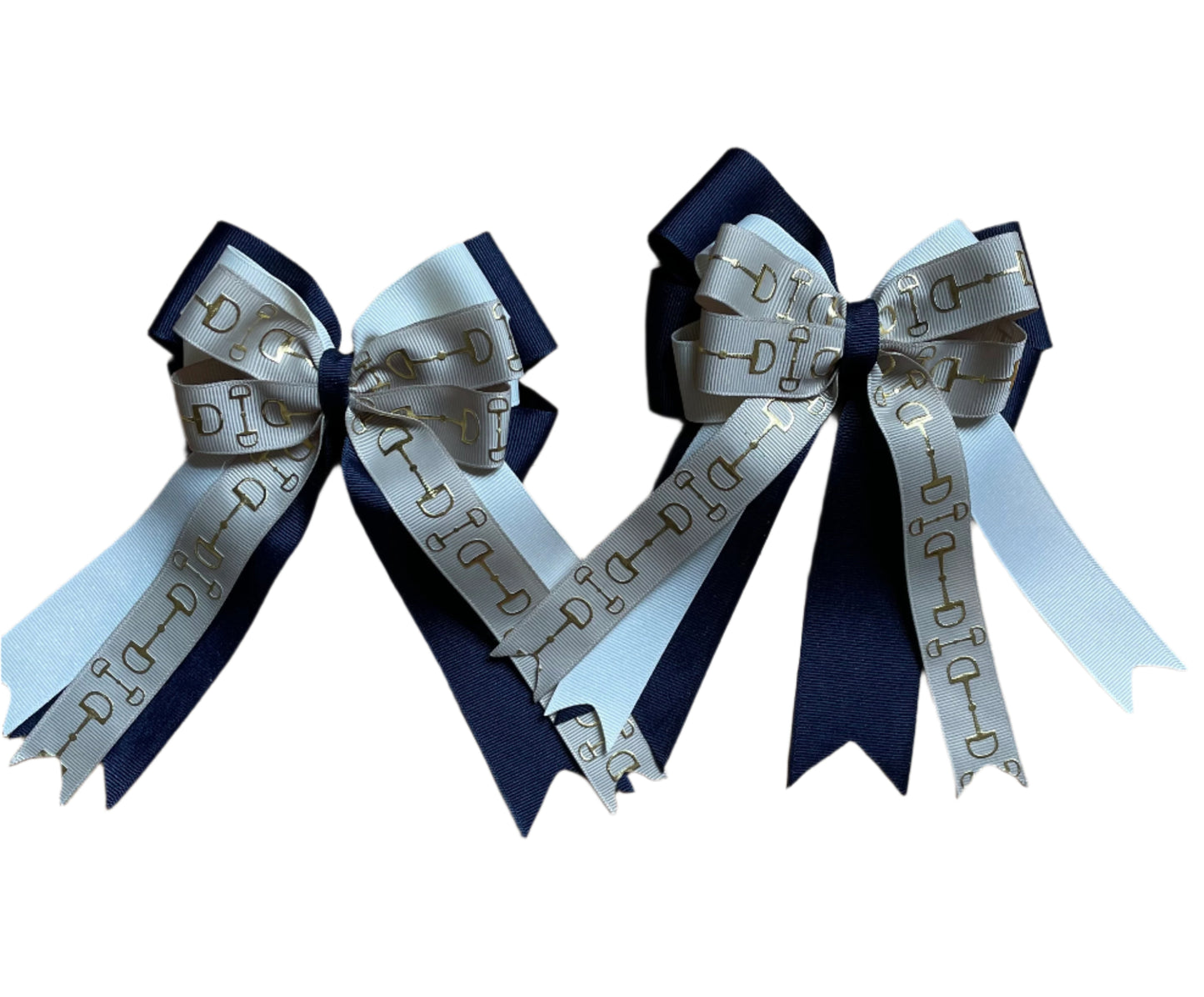 Equestrian Hair Bow, Tail Bow, Horse Show, Navy Blue, Khaki & Off White, Single, Set