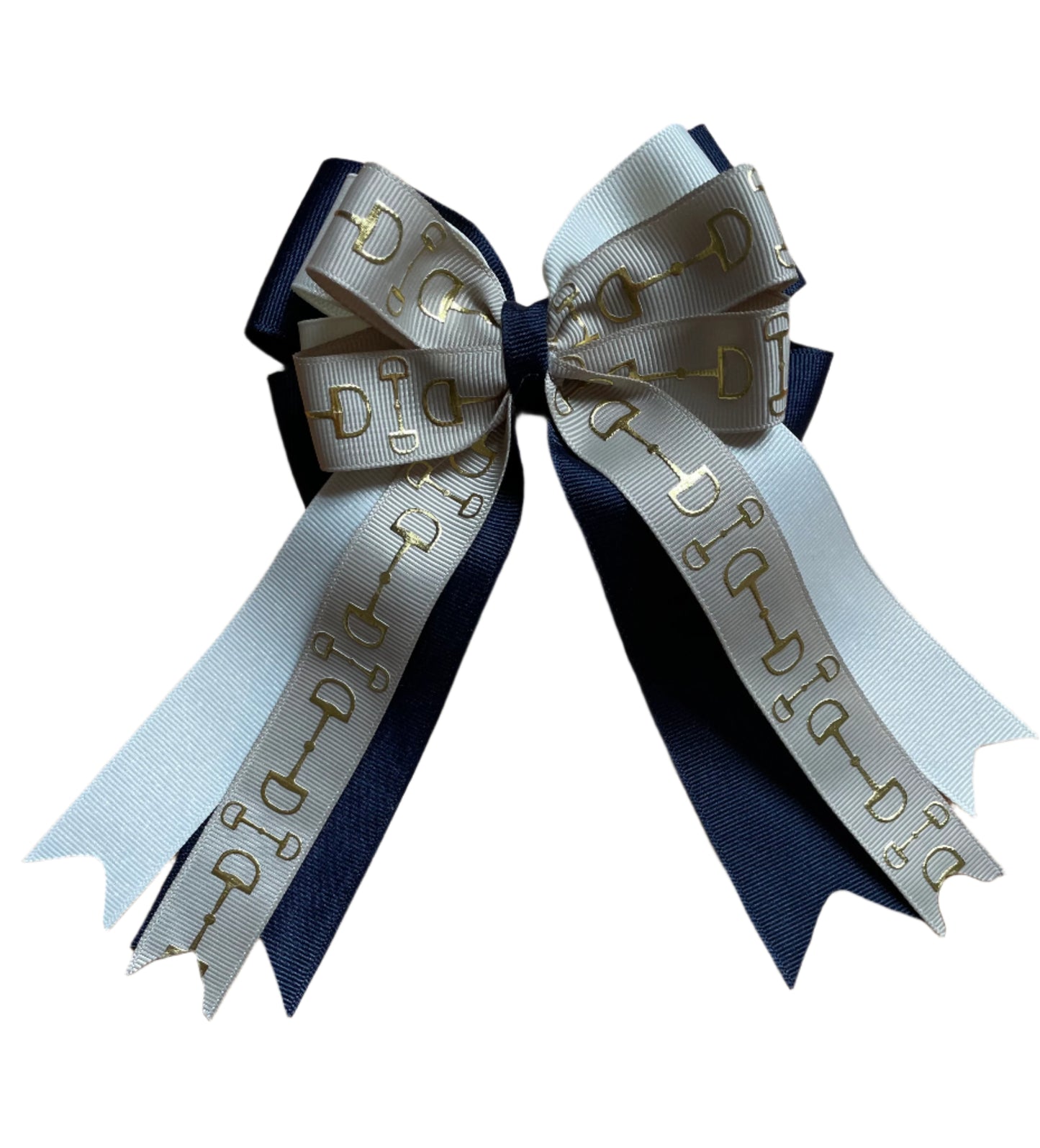 Equestrian Hair Bow, Tail Bow, Horse Show, Navy Blue, Khaki & Off White, Single, Set