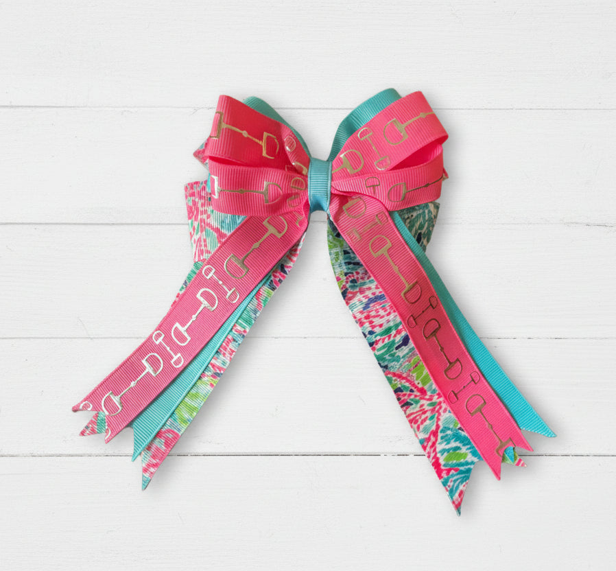 Equestrian Hair Bow, Tail Bow, Horse Show, Pink, Blue, Coral, Single, Set