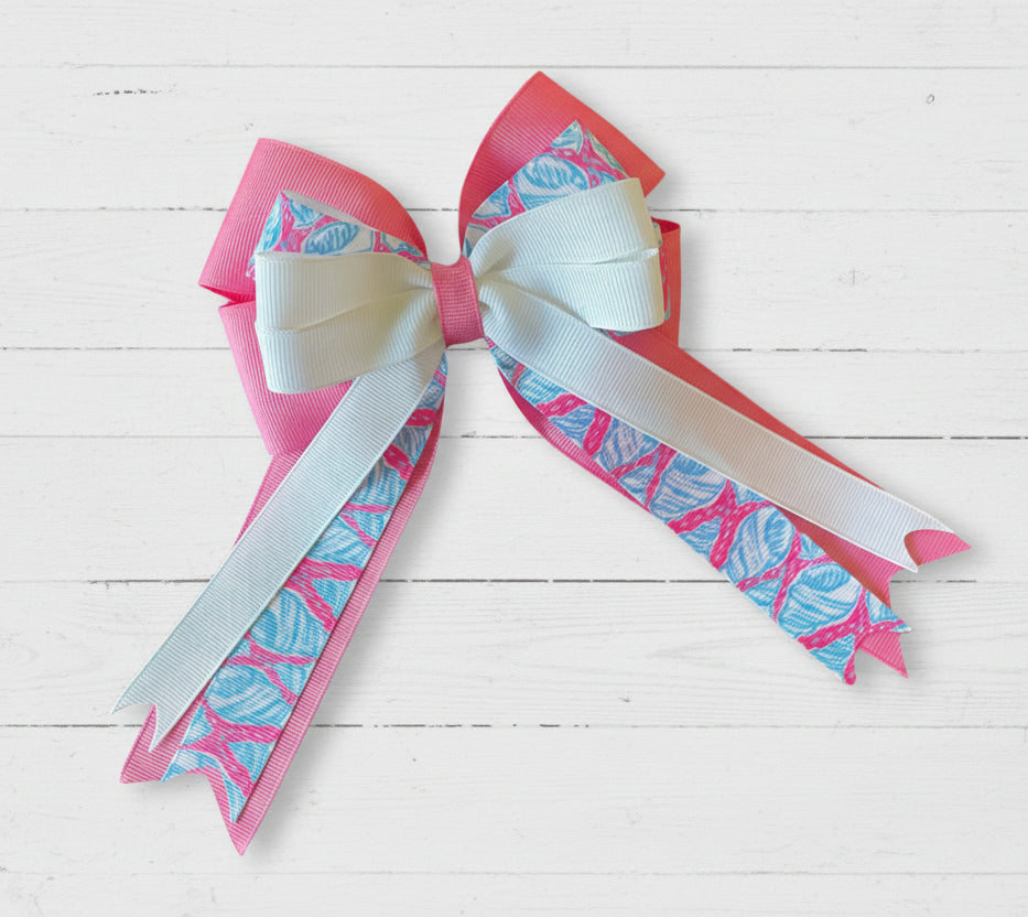 Equestrian Hair Bow, Tail Bow, Horse Show, Pink, Blue, Sea Shells, Single, Set