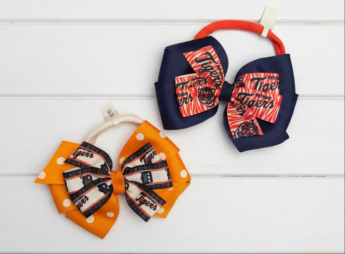 Detroit Tiger's Nylon Stretch Headband w/bow, baseball, kids, teen, sports