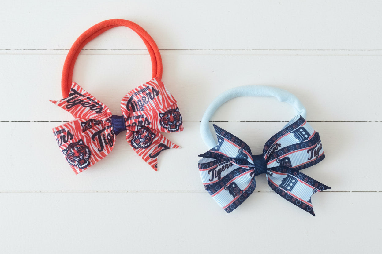 Detroit Tiger's Nylon Stretch Headband w/Small bow, baseball, kids, teen, sports