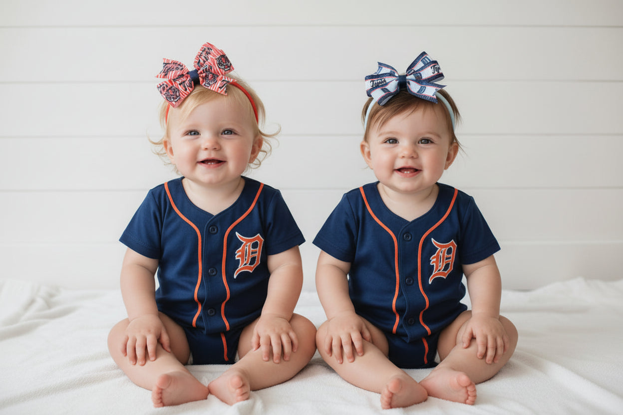 Detroit Tiger's Nylon Stretch Headband w/Small bow, baseball, kids, teen, sports