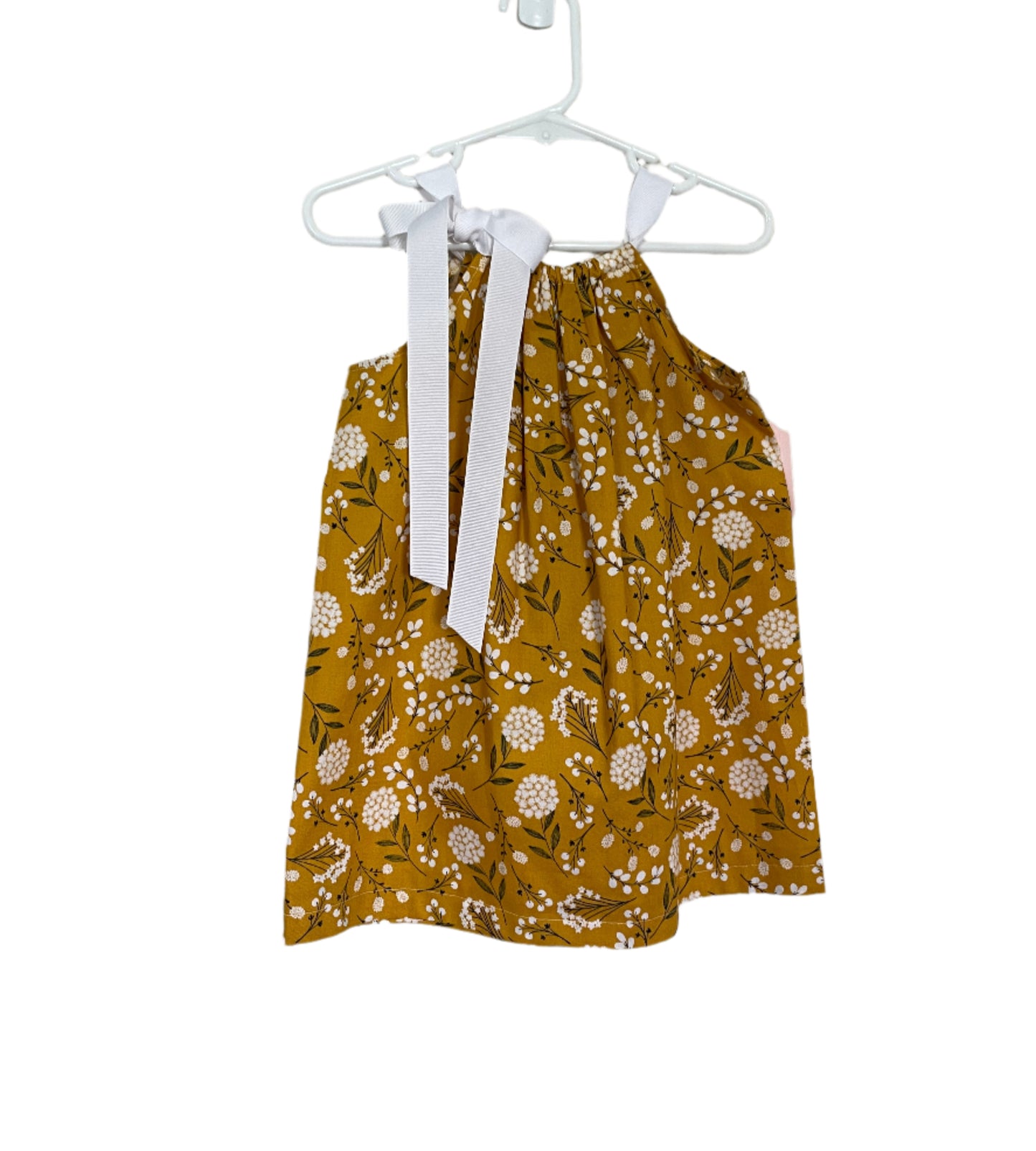 Gold & White Floral Print Dress, Sundress, Michael Miller, girl, kids, handmade