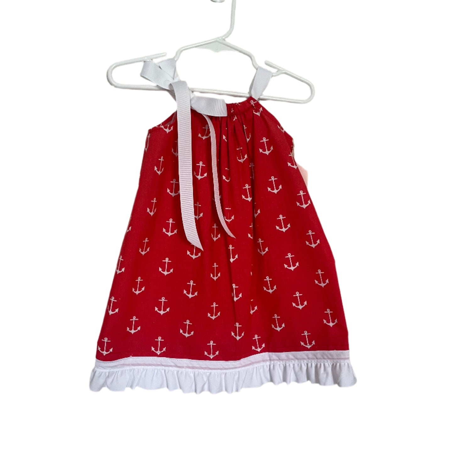Anchor Print Red Dress, Sundress, girl, kids, handmade - SALE