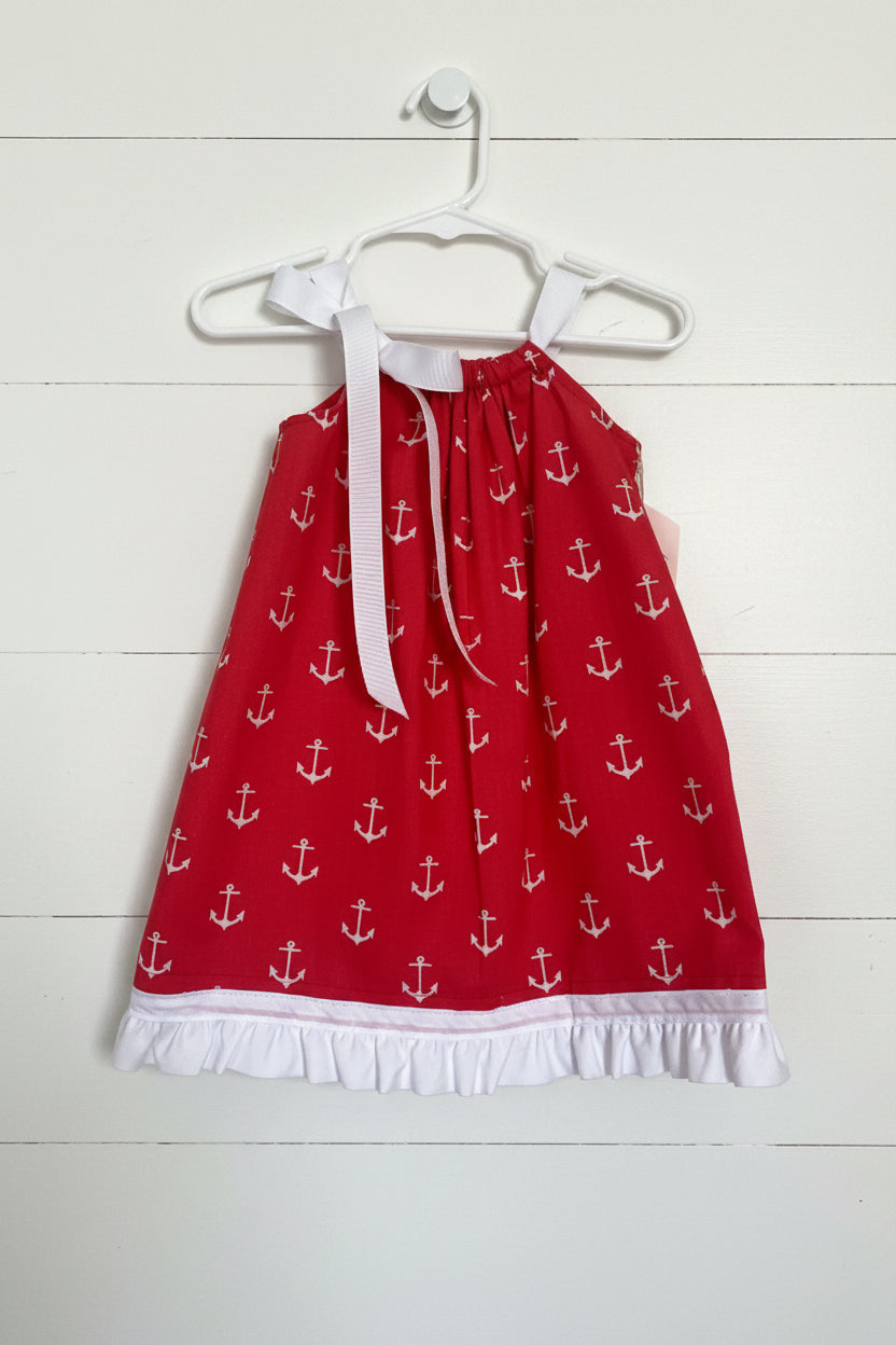 Anchor Print Red Dress, Sundress, girl, kids, handmade / $5 SALE