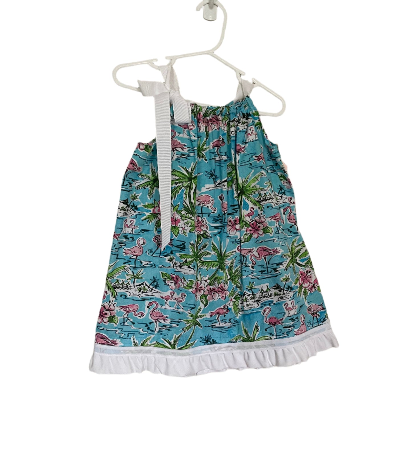 Flamingo & Palm Print Dress, Sundress, girl, kids, handmade - SALE