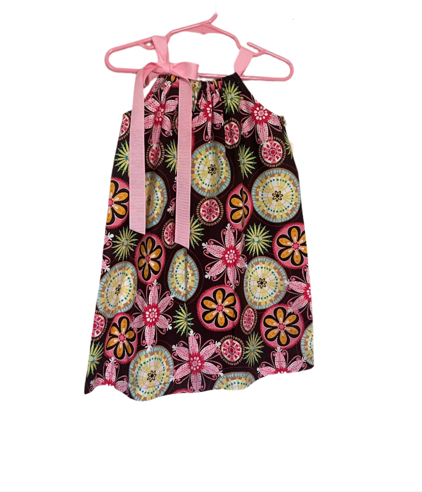 Brown & Pink Mod Print Dress, Sundress, Michael Miller, girl, kids, handmade - SALE