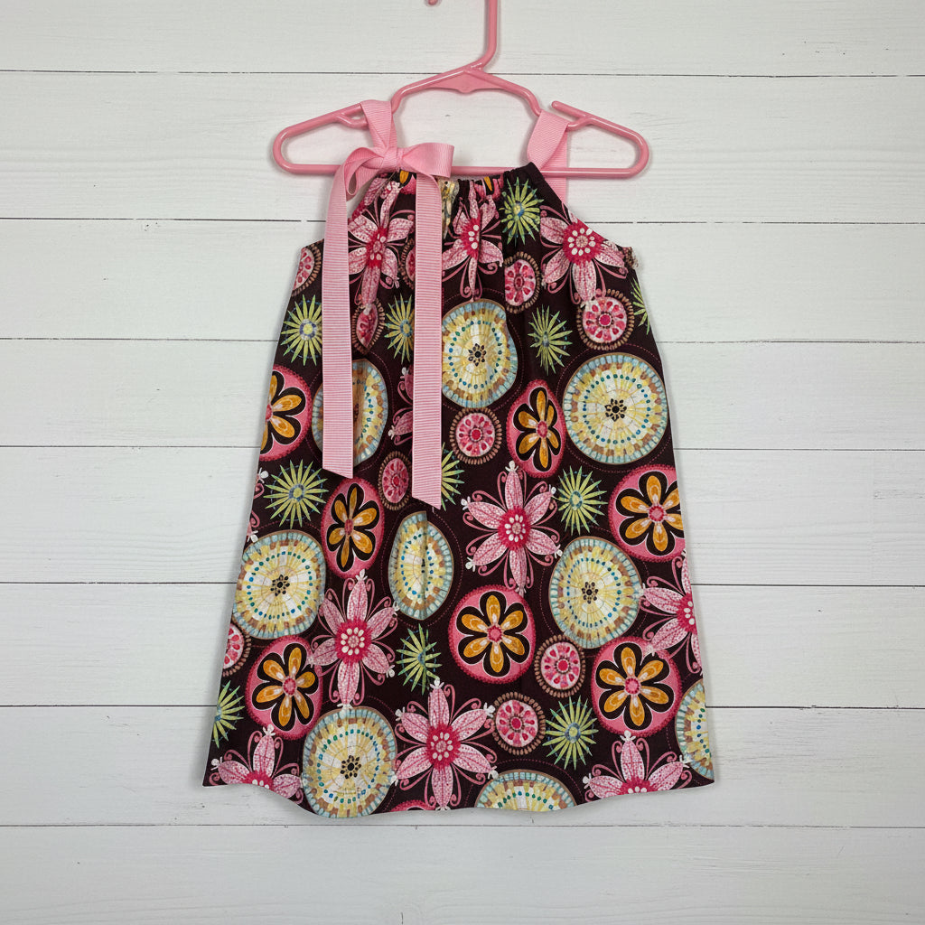 Brown Floral Designer Print Dress, Sundress, girl, kids, handmade / SALE