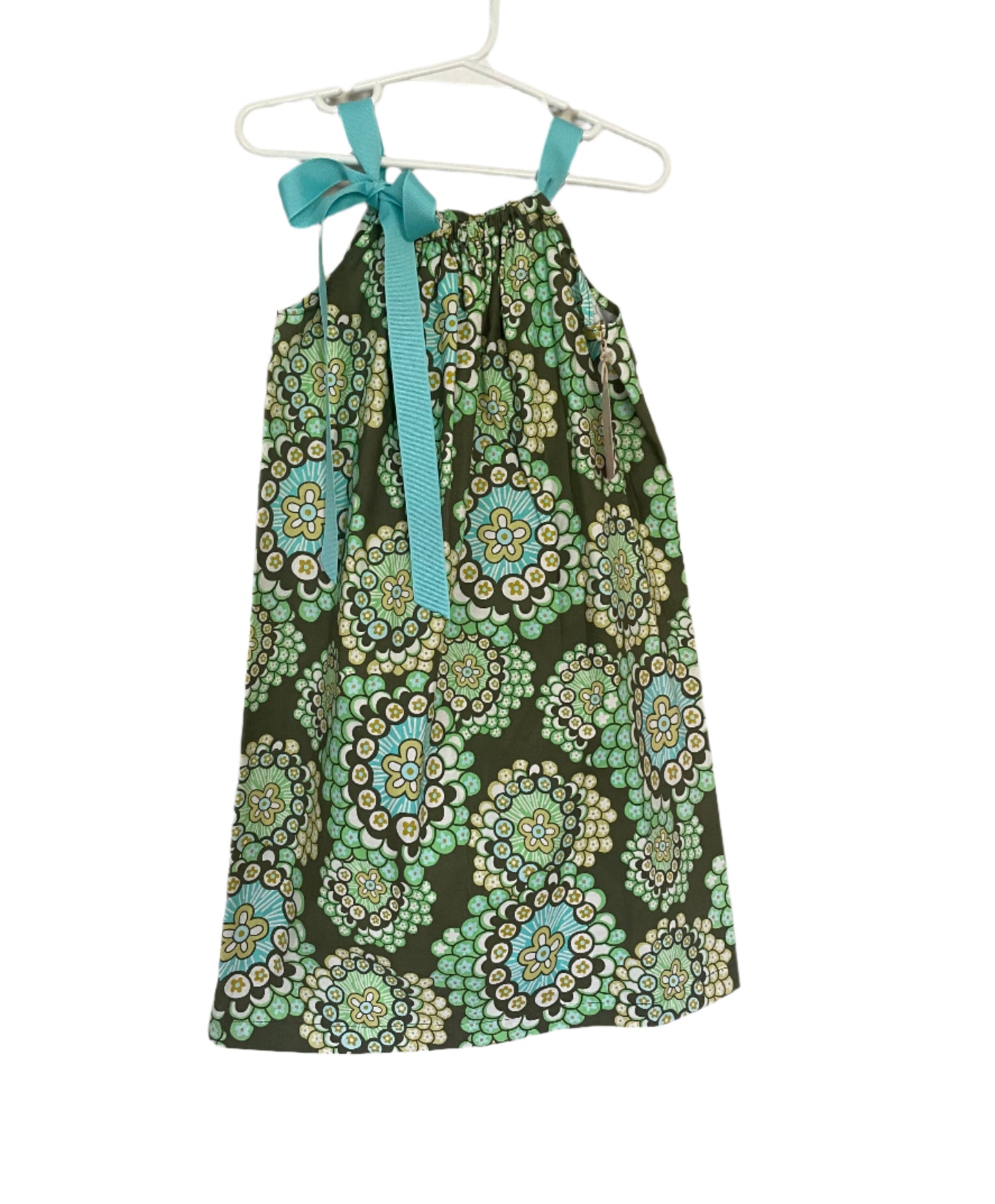Amy Butler Olive & Aqua Print Dress, Sundress, girl, kids, handmade - SALE
