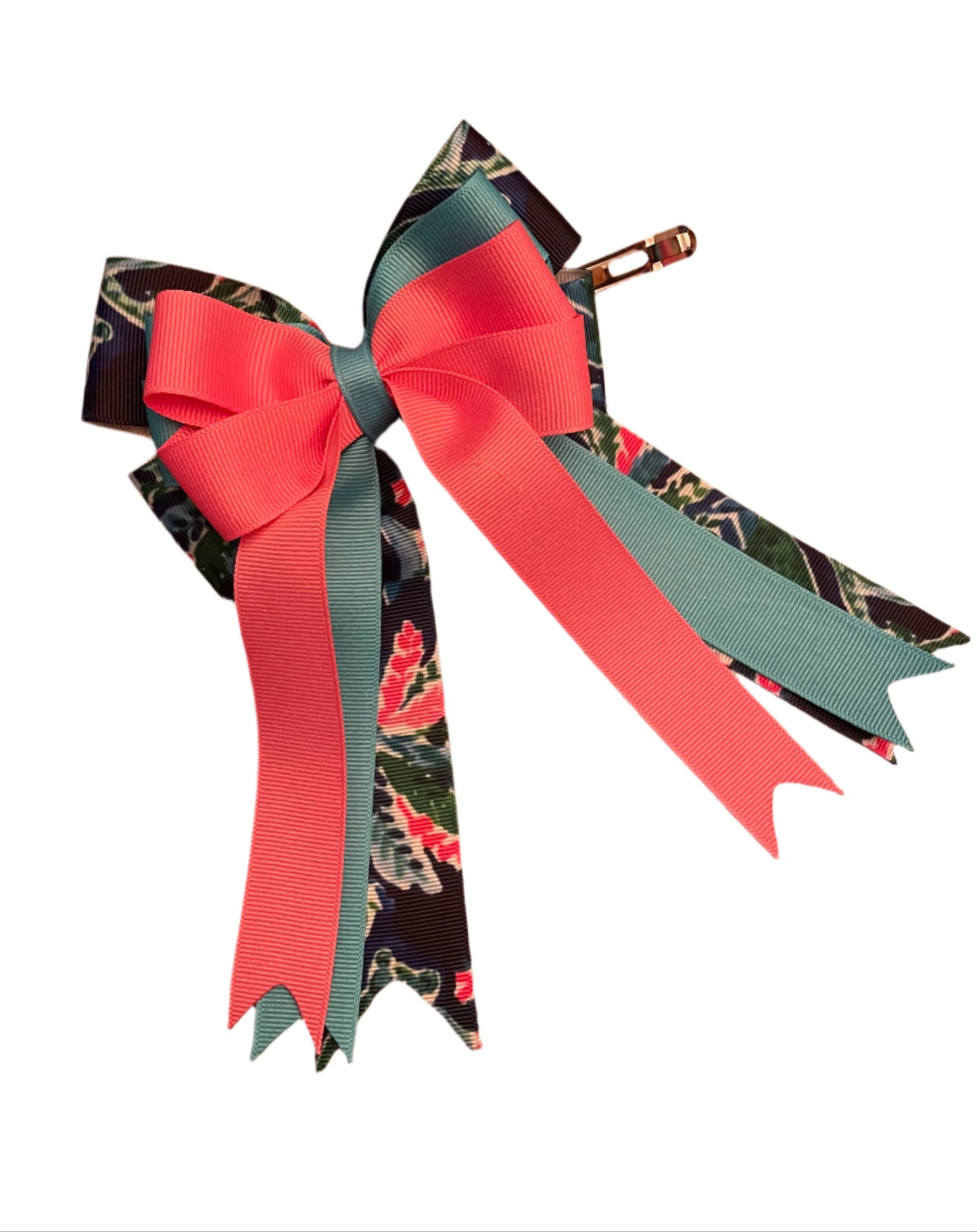 Equestrian Hair Bow, Tail Bow, Horse Show, Navy Coral, Aqua, Single, Set