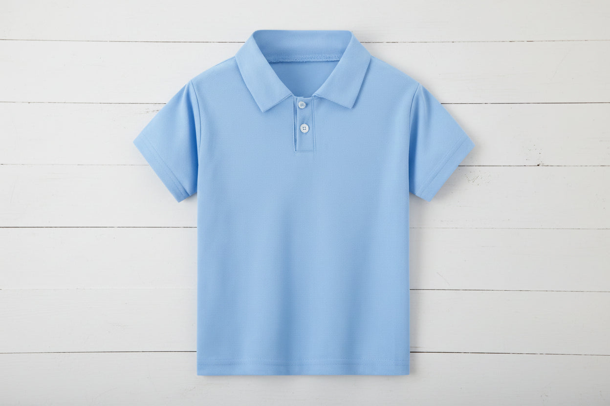 Light Blue Boy's Polo Short Sleeve Shirt, Back to School