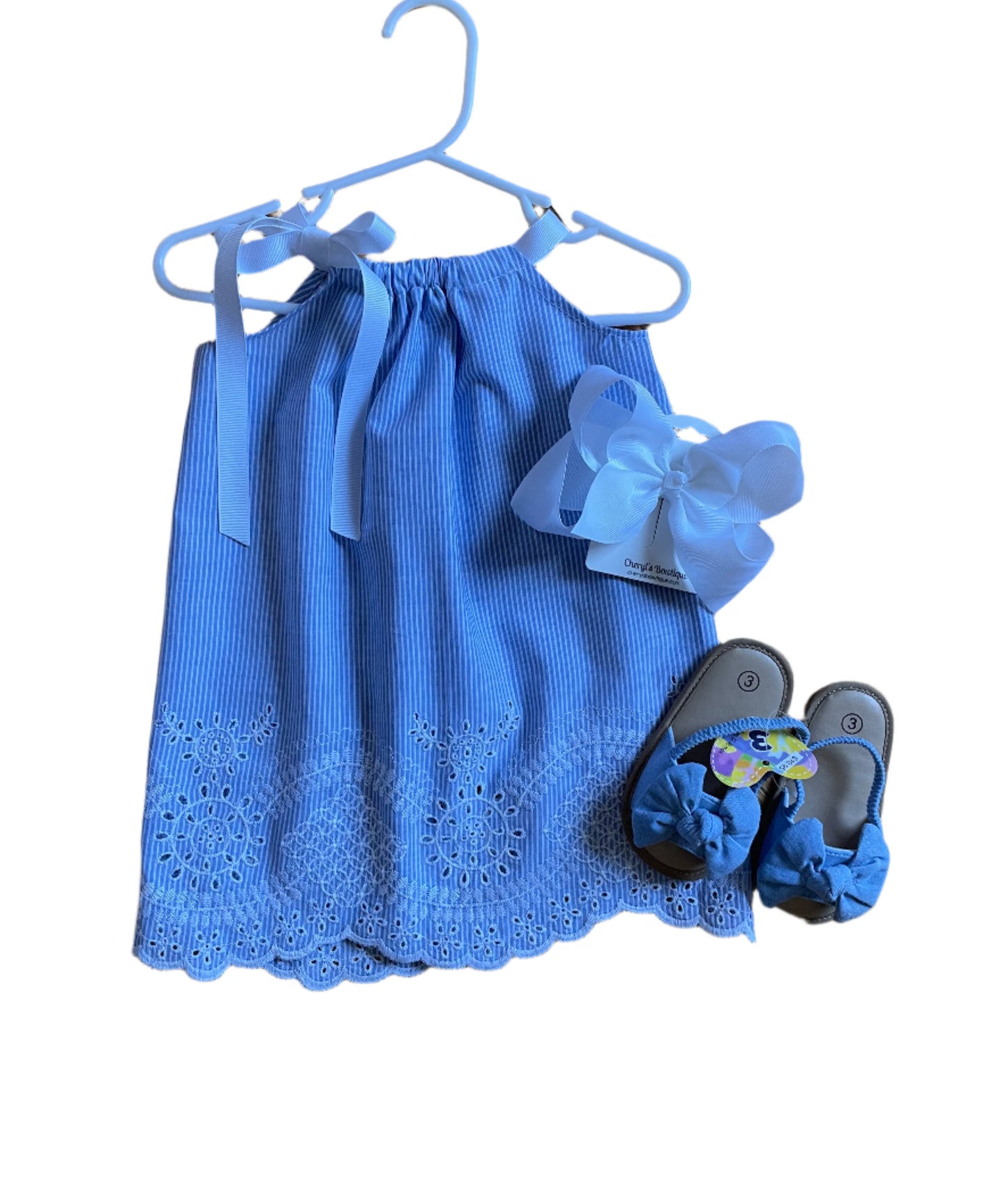 Blue & White Pinstripe Scalloped Dress, Sundress, girl, kids, handmade - SALE