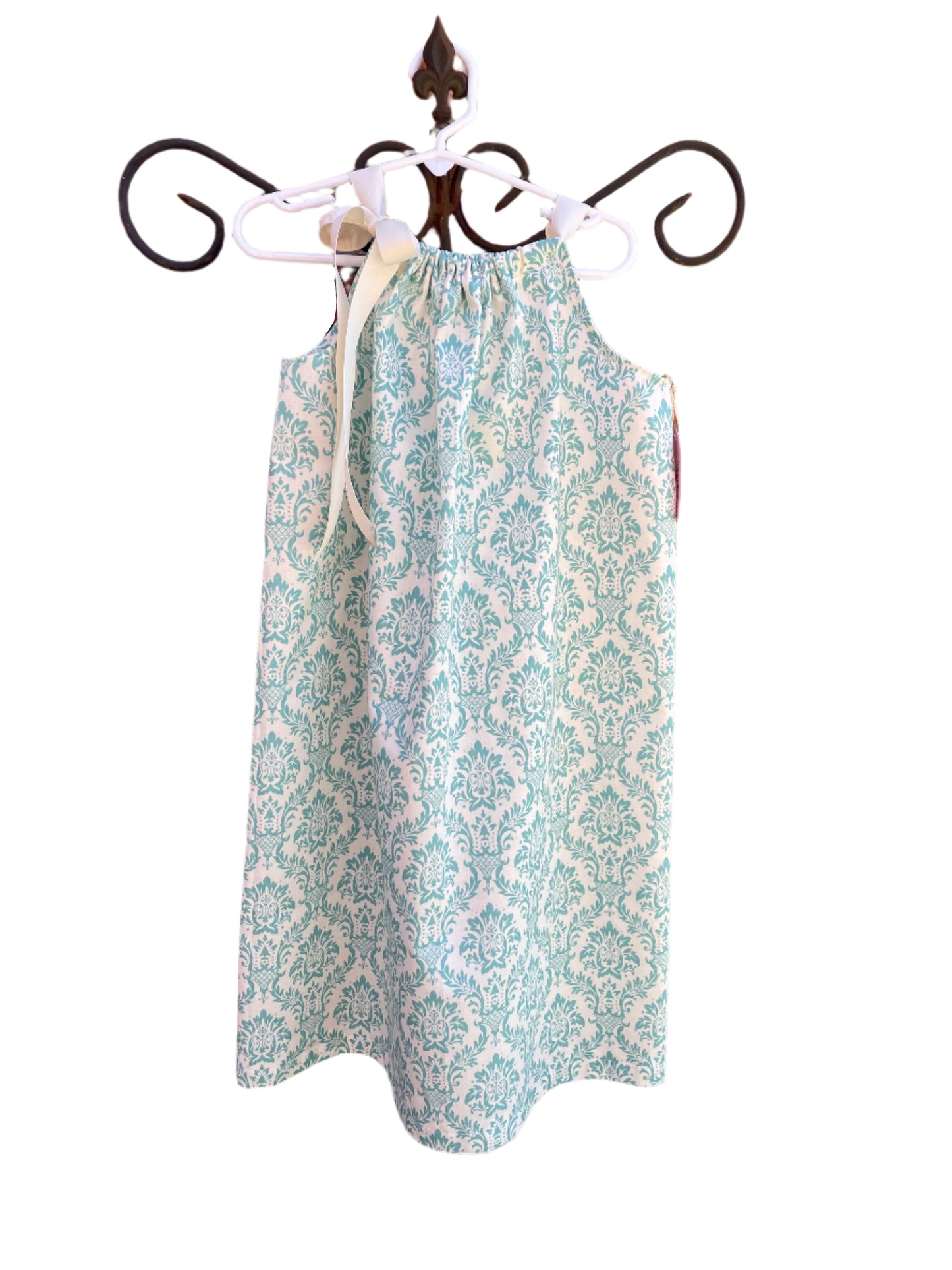 Blue & Cream Damask Dress, Sundress, girl, kids, handmade - $5 SALE