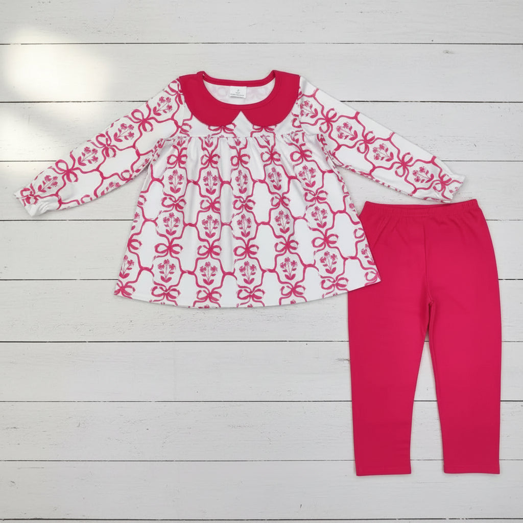 Bright Pink Bows & Flowers Boutique Outfit, girl's, Set, kids, clothing