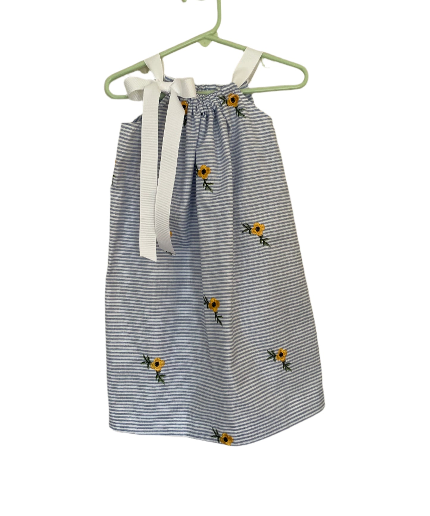 Blue Pinstripe Daisy Dress, Sundress, girl, kids, handmade - SALE