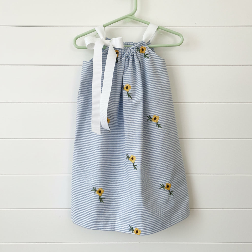 Blue Pinstripe Daisy Dress, Sundress, girl, kids, handmade / $5 SALE