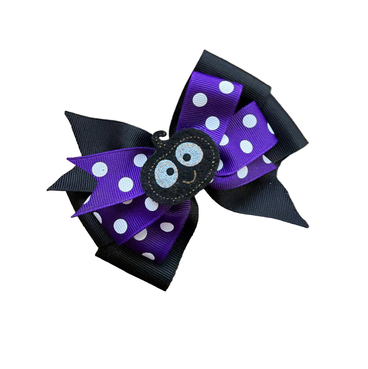 Purple Polka Dot & Black Pumpkin Hair Bow, clip, girl, Halloween