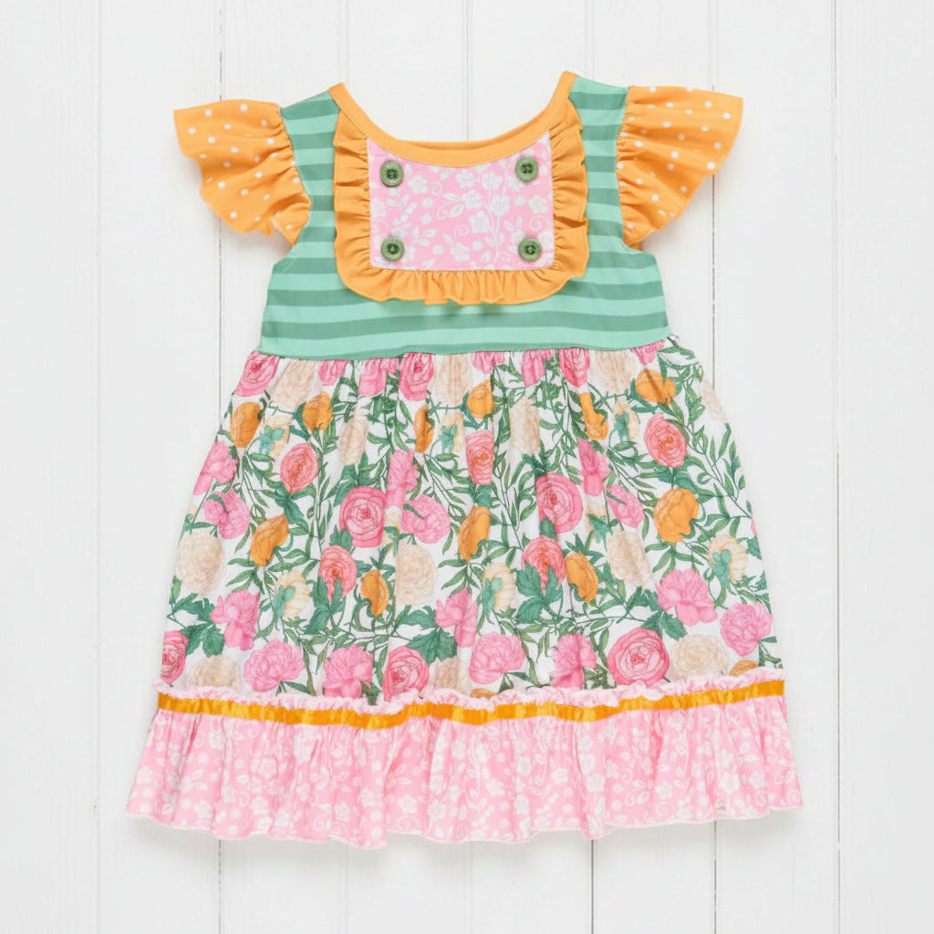 Sweet Blooms Floral Flutter Dress, girl's, Milk Silk, kids, clothing