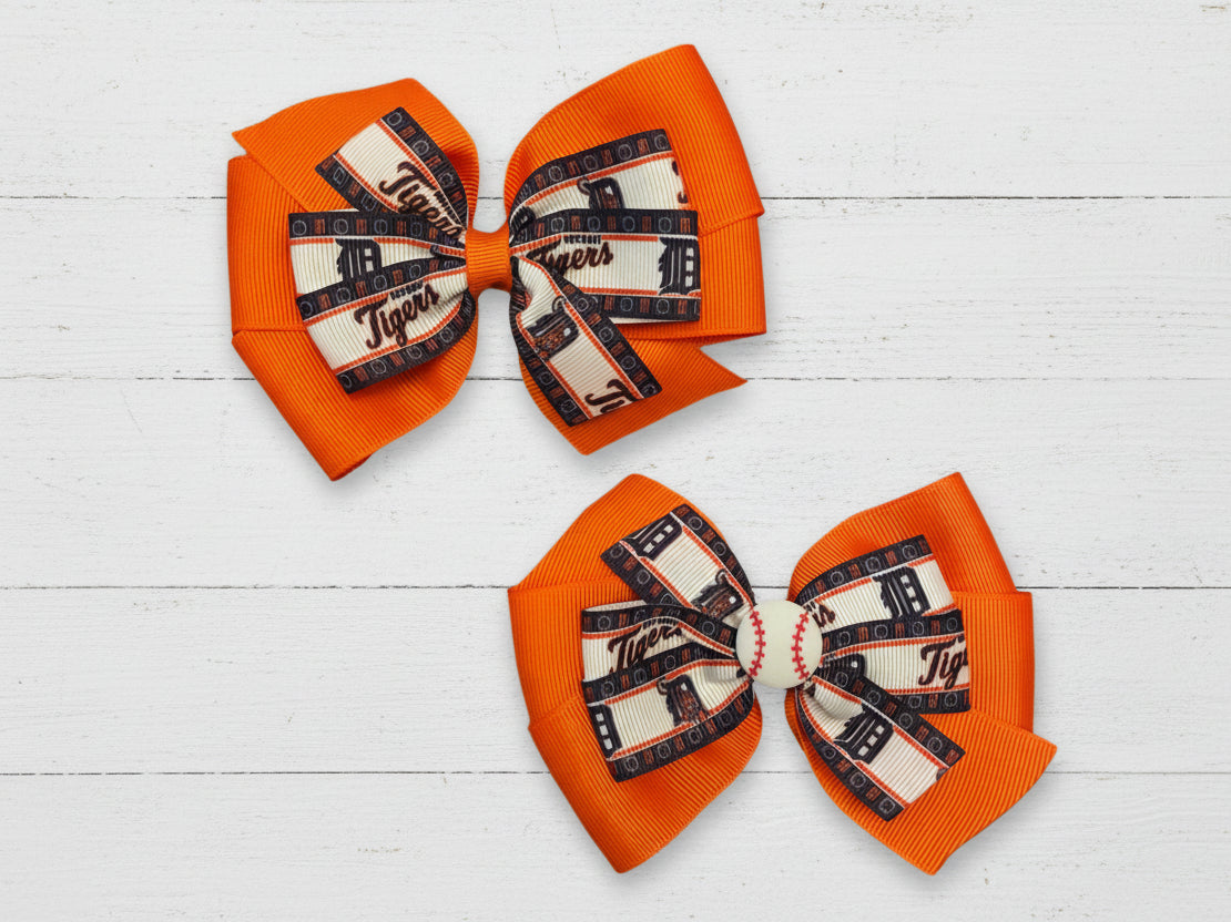 Detroit Tigers Double Orange Hair Bow, Baseball, team, sports