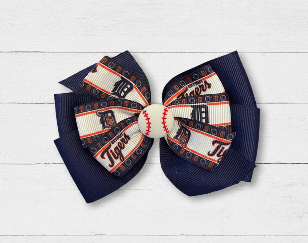 Detroit Tigers Double Blue Hair Bow, Baseball, team, sports