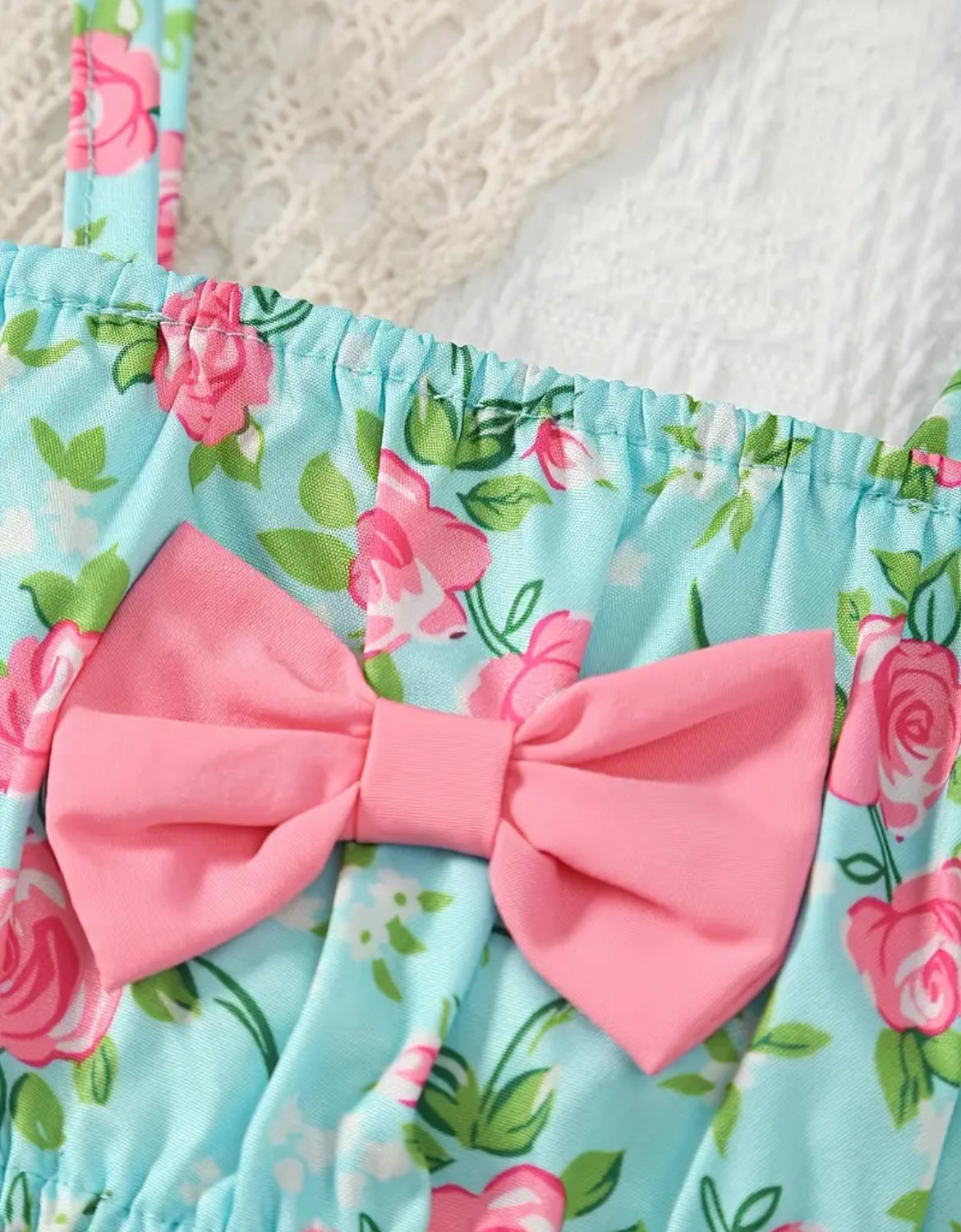 Blue Cottage Rose Ruffle Short Set, girl, toddler, clothing, outfit, hat / SALE