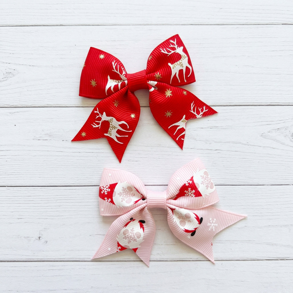 Christmas Print Small Hair Bows, Clip, girl
