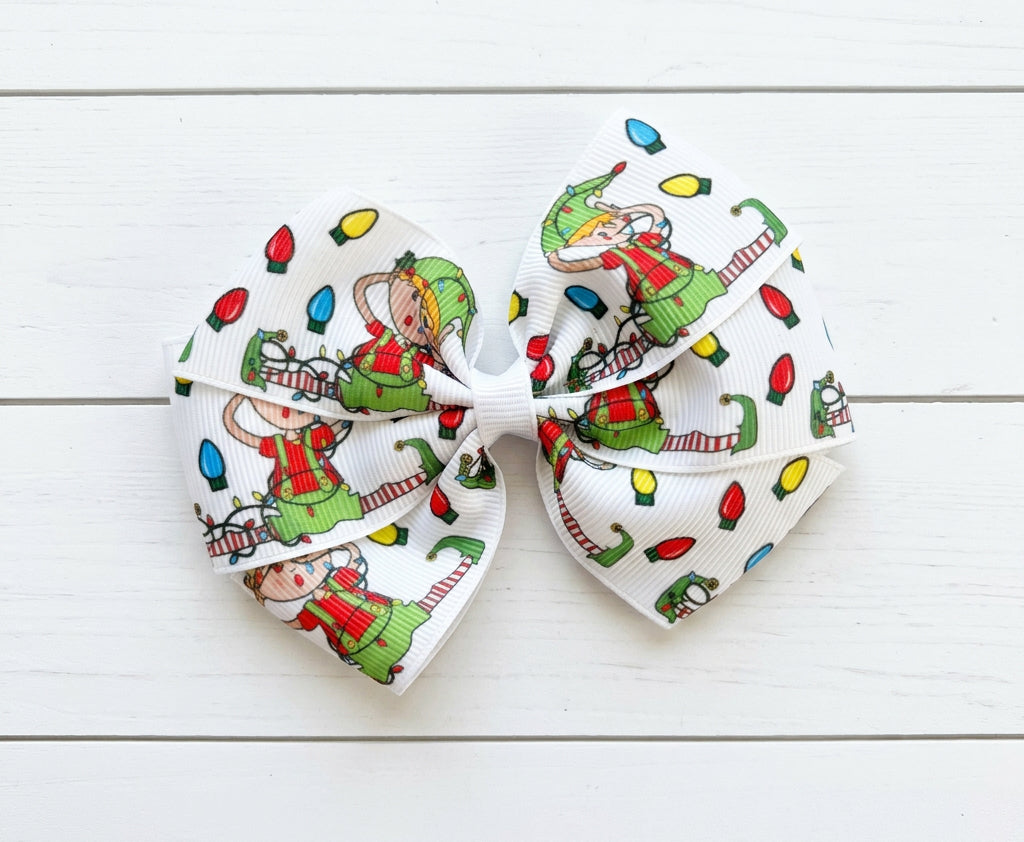 Tangled Elf Hair Bow, girl, holiday, Christmas