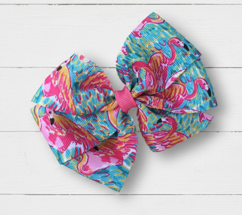 Flamingo Print Hair Bow, girl, clip, preppy, Peel Eat, pink