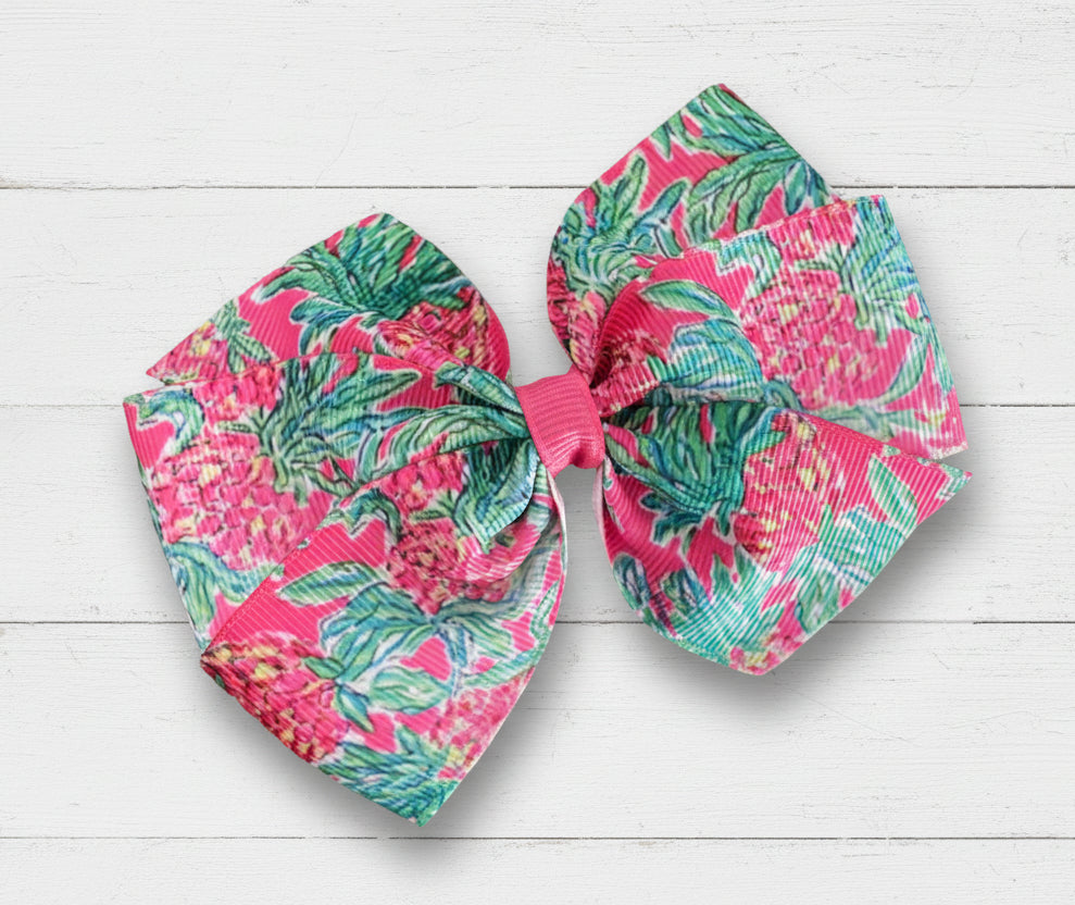 Pineapple Preppy Hair Bow, girl, clip, pink