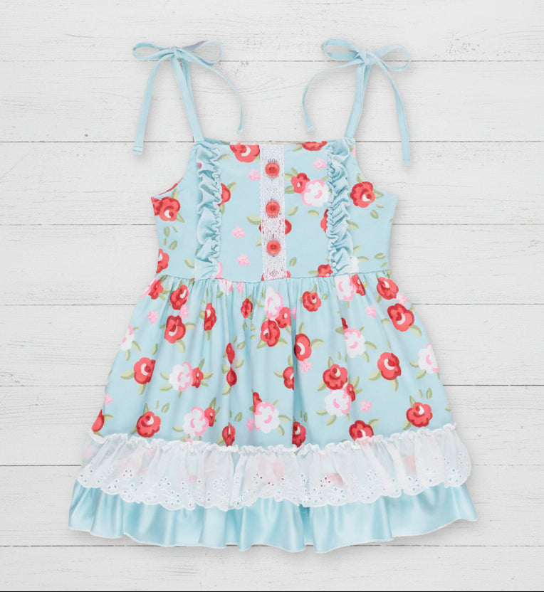 Cottage Rose Print Dress, girl's, Milk Silk, kids, shabby chic, Summer