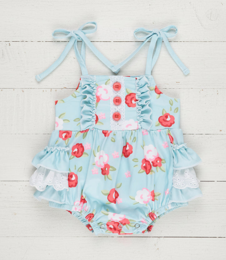 Cottage Rose Print Romper, girl's, Milk Silk, baby, shabby chic