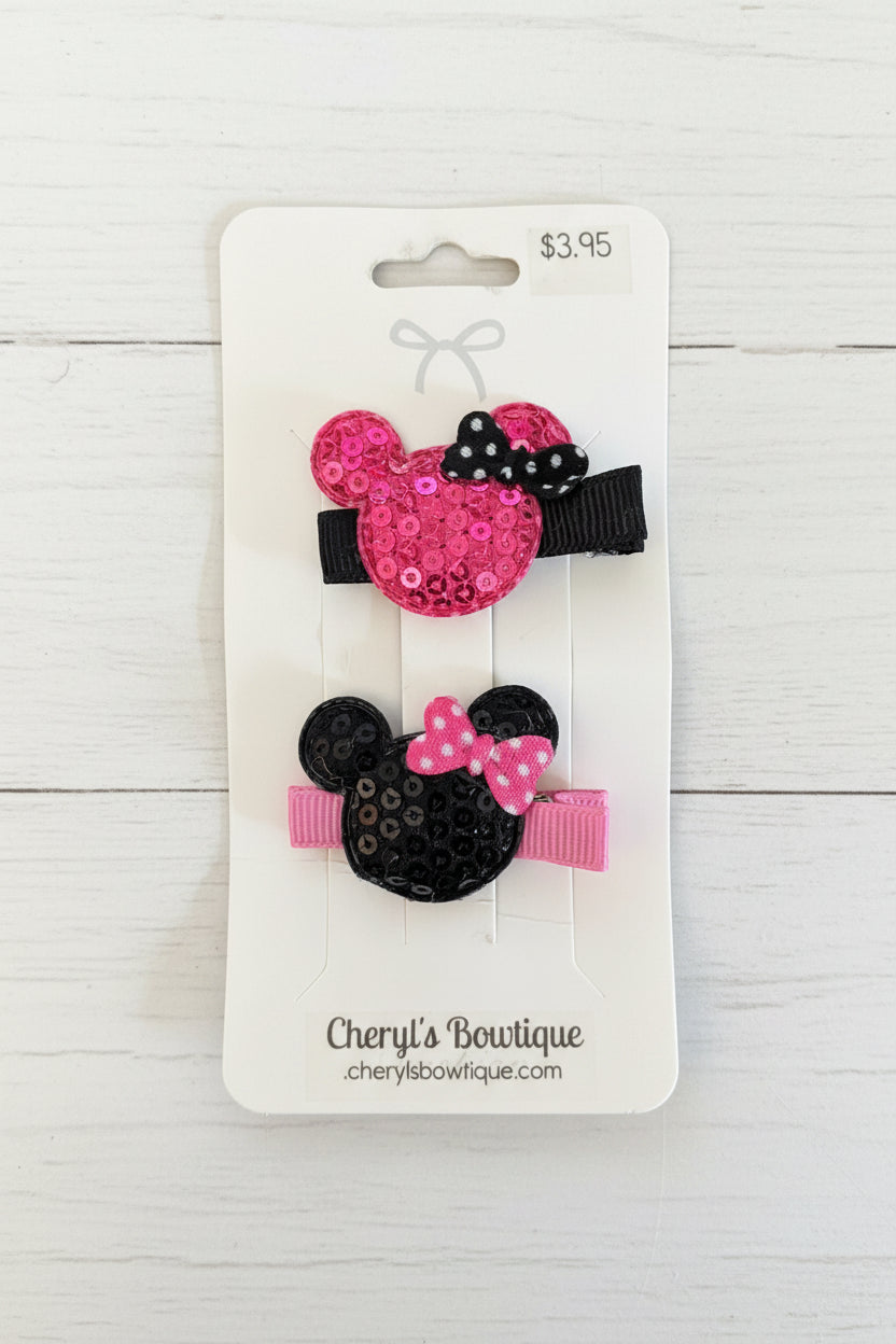 Magical Mouse Hair Clip Sets - girl, bow, Minnie, pigtails