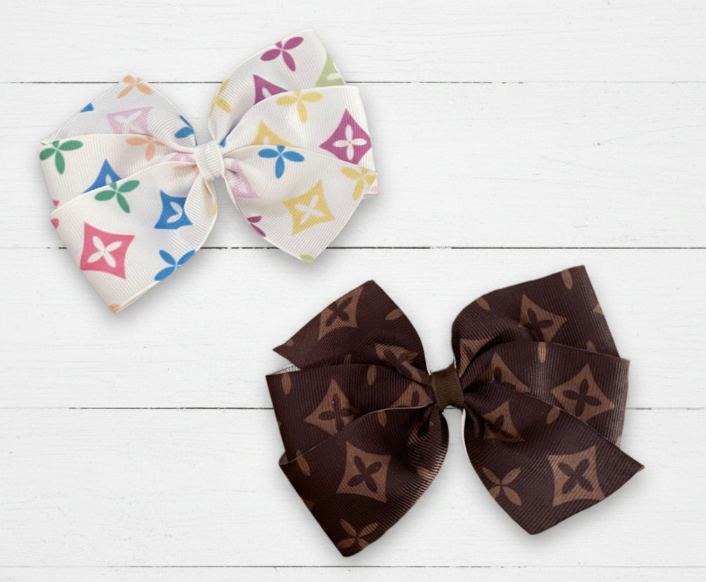 Preppy Diamond Print Hair Bow, girl, clip, diamond, brown