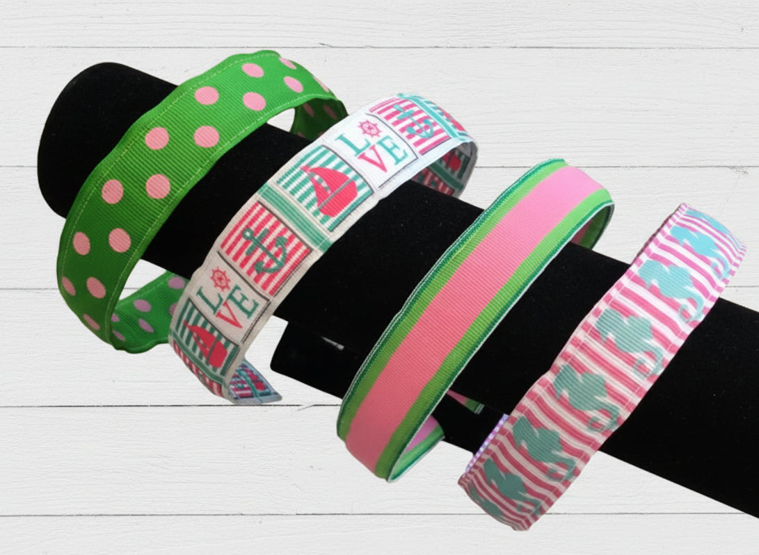 Pink & Green Preppy Print Headbands