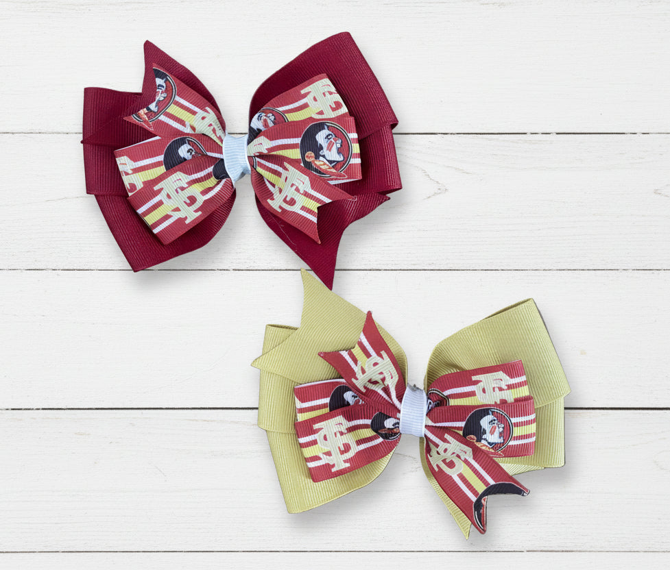 Collegiate Double Hair Bow, University, Florida State, Seminoles