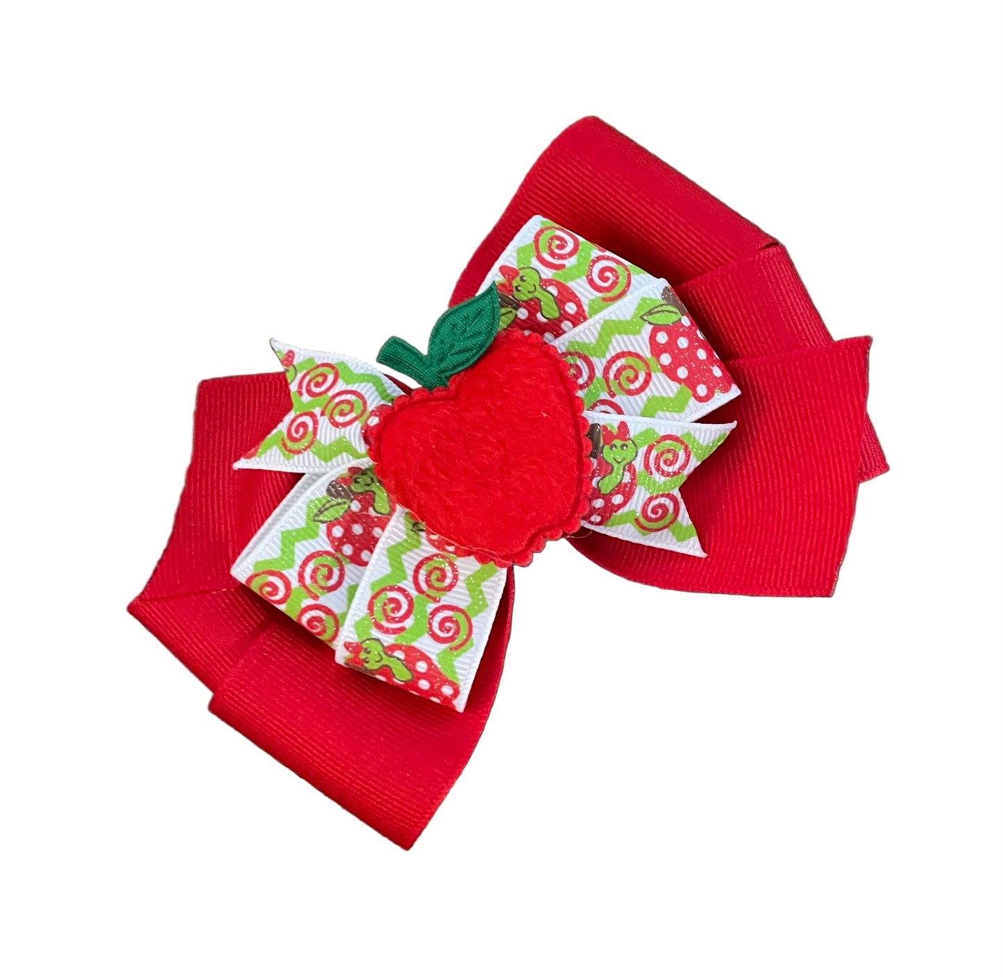 Teacher's Pet Hair Bow, girl, clip, Back to School, Apple