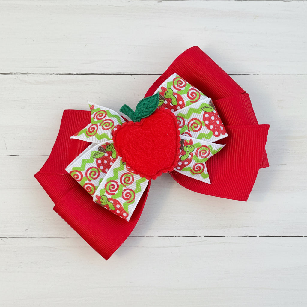 Teacher's Pet Hair Bow, girl, clip, Back to School, Apple