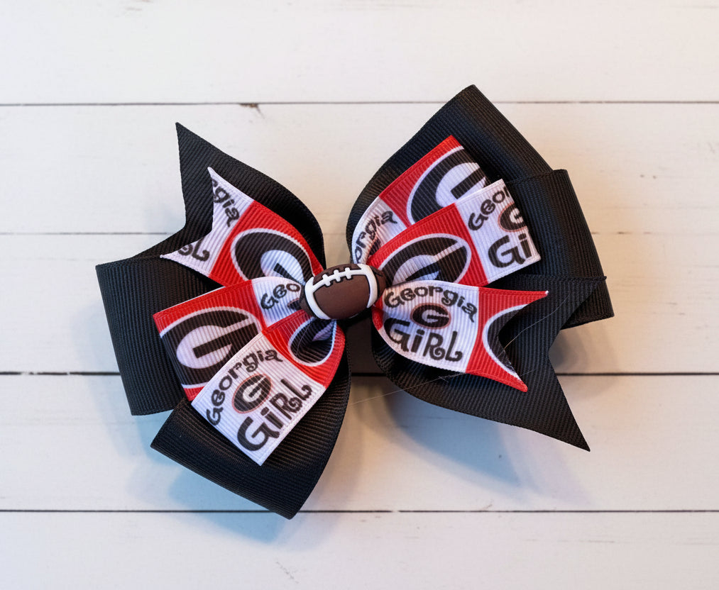 Collegiate Double Hair Bow, University, Georgia, Bulldogs